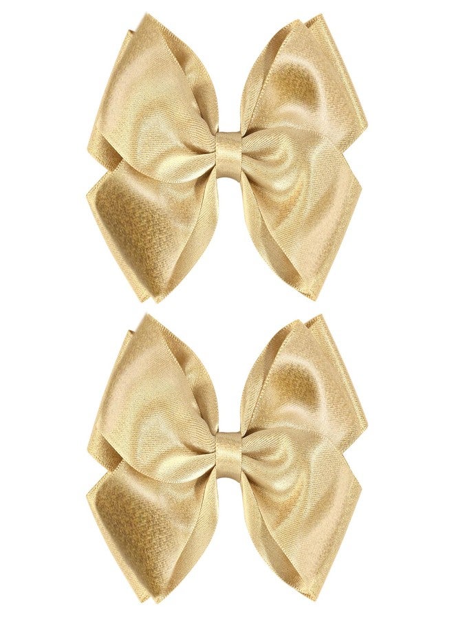 CN 4.5 Inch Gold Glitter Hair Bows for Girls Alligator Clips Sparkly Satin Hair Accessories for Kids Toddler Women on Birthday Wedding Christmas and Party - Image 1